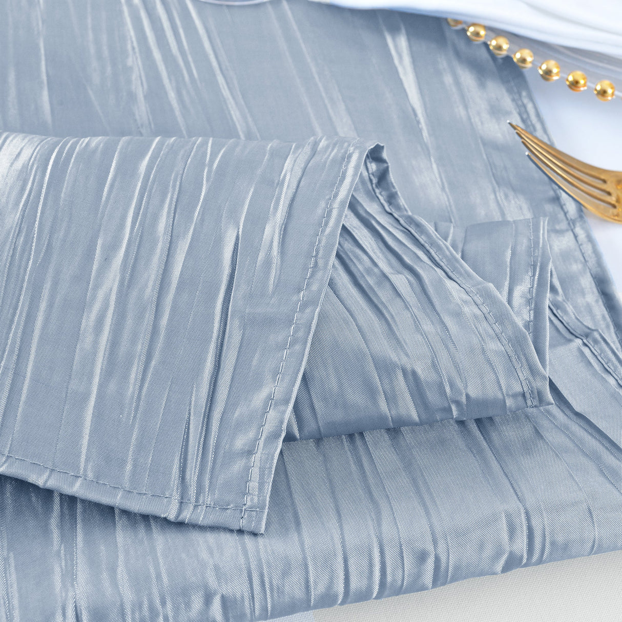 Accordion Crinkle Taffeta Table Runner 13x108 Dusty Blue
