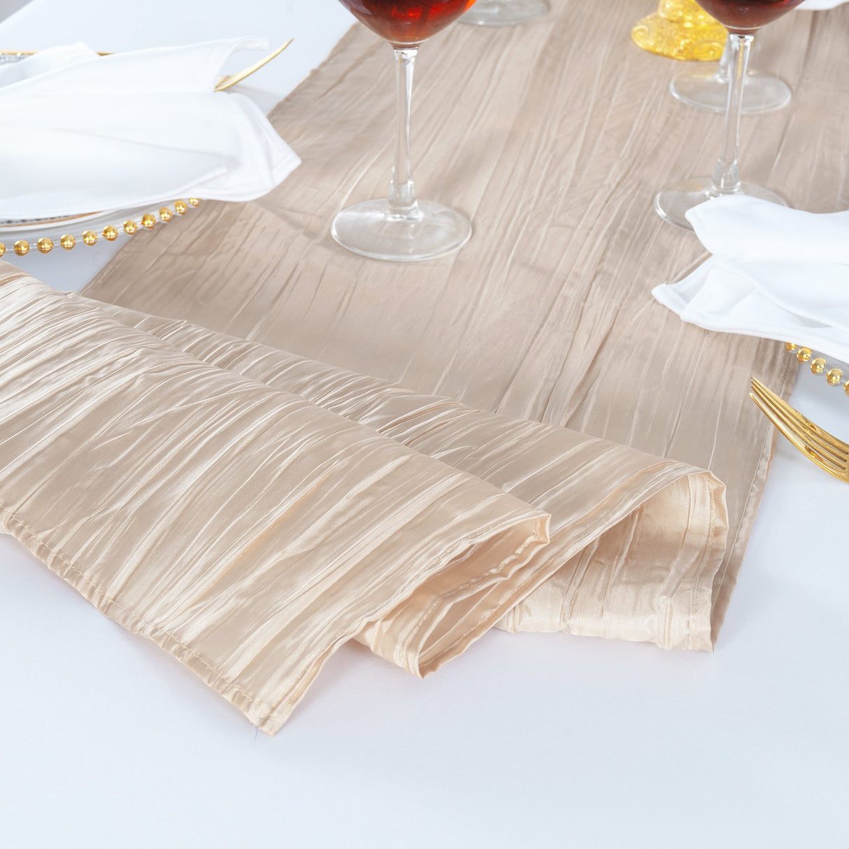Accordion Crinkle Taffeta Table Runner 13x108 Champagne