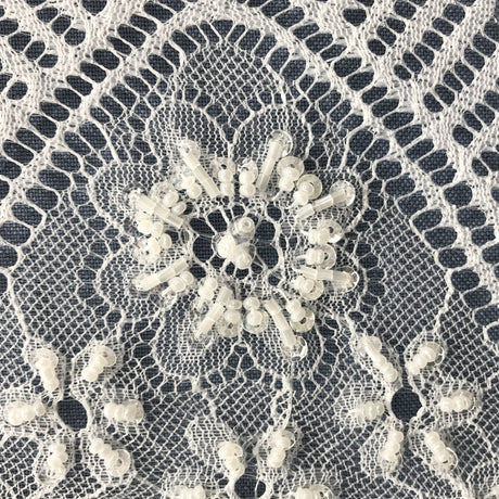 Beaded Chantilly Embroidered Lace Fabric - Eyelash Scallop, White, 58" Width (3 Yards)