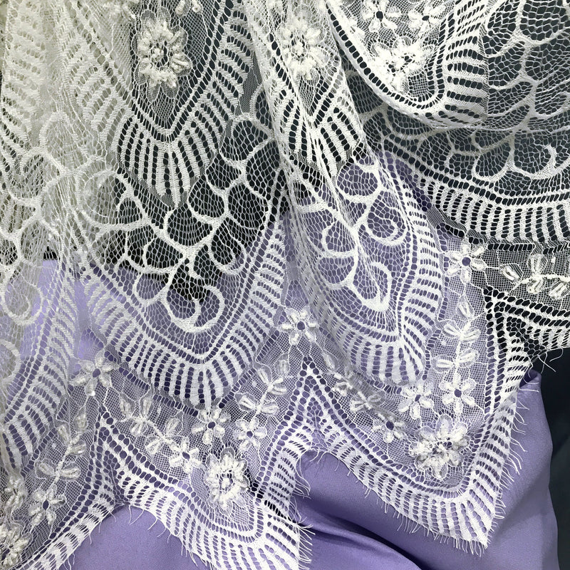 Beaded Chantilly Lace with Eyelash Scallop