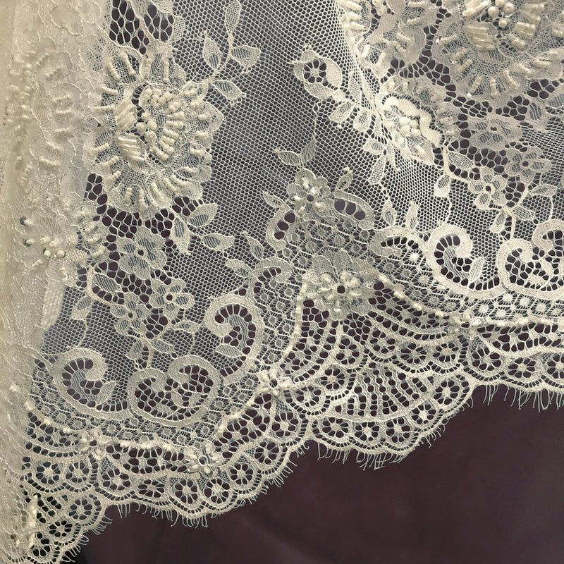 3 Yards Beaded Chantilly Embroidered Lace Fabric with Eyelash Scallop  58" wide