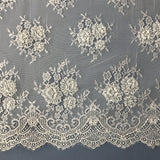 3 Yards Beaded Chantilly Embroidered Lace Fabric with Eyelash Scallop
