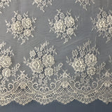 Beaded Chantilly Lace Fabric White Eyelash Scallop 3 Yards 58"