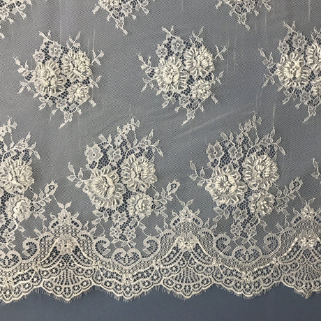 Beaded Chantilly Lace Fabric White Eyelash Scallop 3 Yards 58"