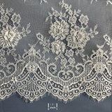 Beaded Chantilly Lace Fabric White Eyelash Scallop 3 Yards 58"