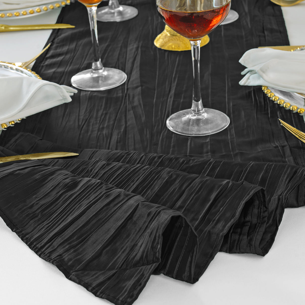Accordion Crinkle Taffeta Table Runner 13x108 Black