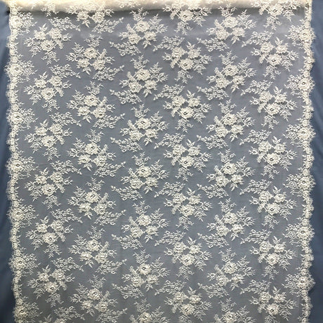 Beaded Chantilly Lace Fabric with Eyelash Scallop