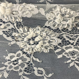 3 Yards Beaded Chantilly Embroidered Lace Fabric with Eyelash Scallop