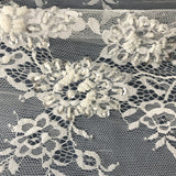 Beaded Chantilly Embroidered Lace Fabric - White, Eyelash Scallop, 58" Width (3 Yards)