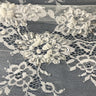 Beaded Chantilly Embroidered Lace Fabric - White, Eyelash Scallop, 58" Width (3 Yards)