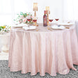 Round Accordion Crinkle Taffeta Tablecloth 132" Blush Pink/Rose Gold