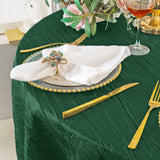 Round Accordion Crinkle Taffeta Tablecloth 132" Hunter Green/Holly Green