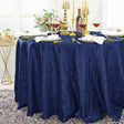 Round Accordion Crinkle Taffeta Tablecloth 132 Navy Blue