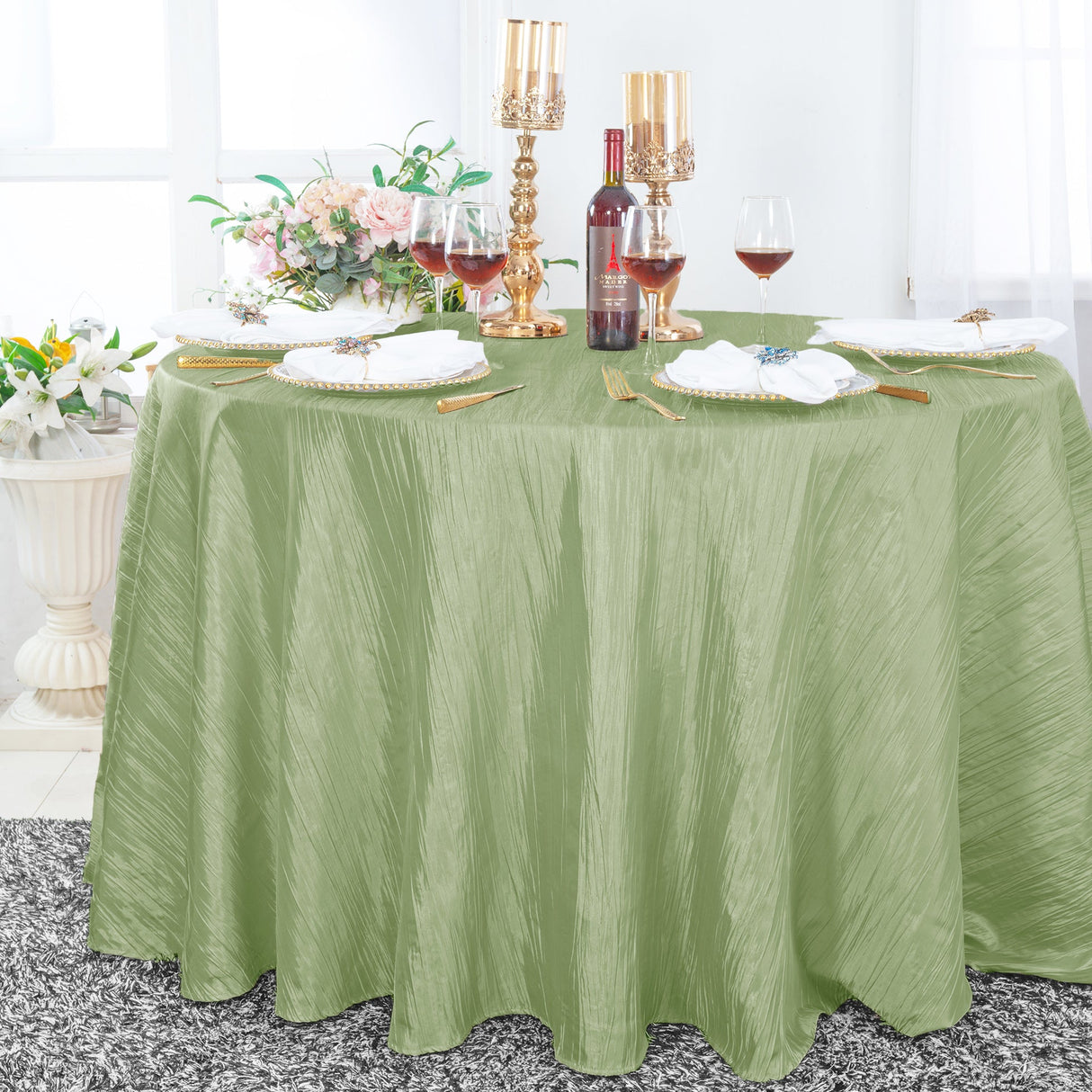 Round Taffeta Tablecloth 120 Inch Sage Green