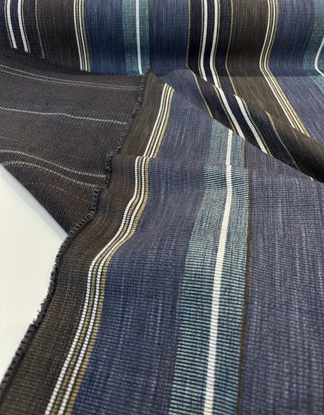 Zola Earth Blue Italian Stripe Viscose Blend Fabric - Blue Stripes, 56" Width, 26 1/2" Vertical Repeat, 28" Horizontal Repeat (1 Yard)