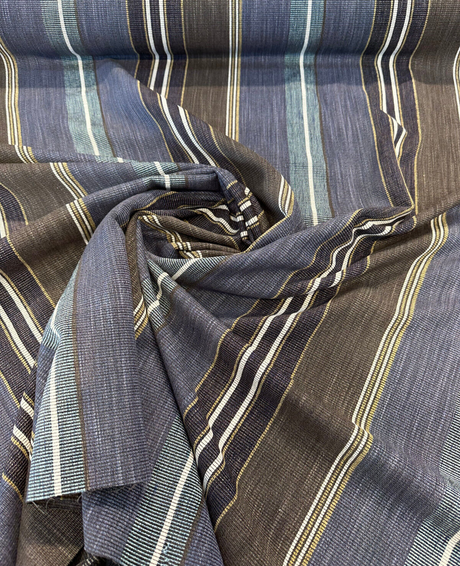 Zola Earth Blue Italian Stripe Viscose Blend Fabric - Blue Stripes, 56" Width, 26 1/2" Vertical Repeat, 28" Horizontal Repeat (1 Yard)