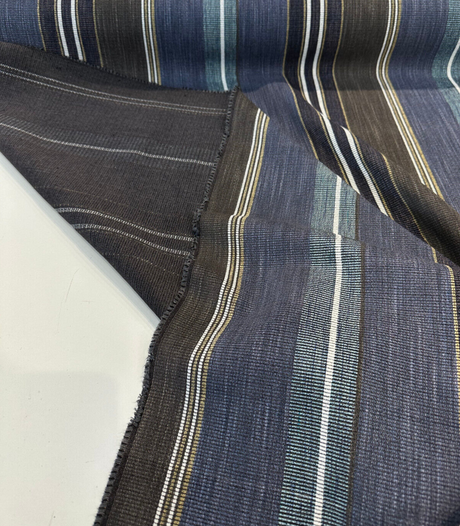 Zola Earth Blue Italian Stripe Viscose Blend Fabric - Blue Stripes, 56" Width, 26 1/2" Vertical Repeat, 28" Horizontal Repeat (1 Yard)