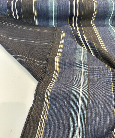 Zola Earth Blue Italian Stripe Viscose Blend Fabric - Blue Stripes, 56" Width, 26 1/2" Vertical Repeat, 28" Horizontal Repeat (1 Yard)