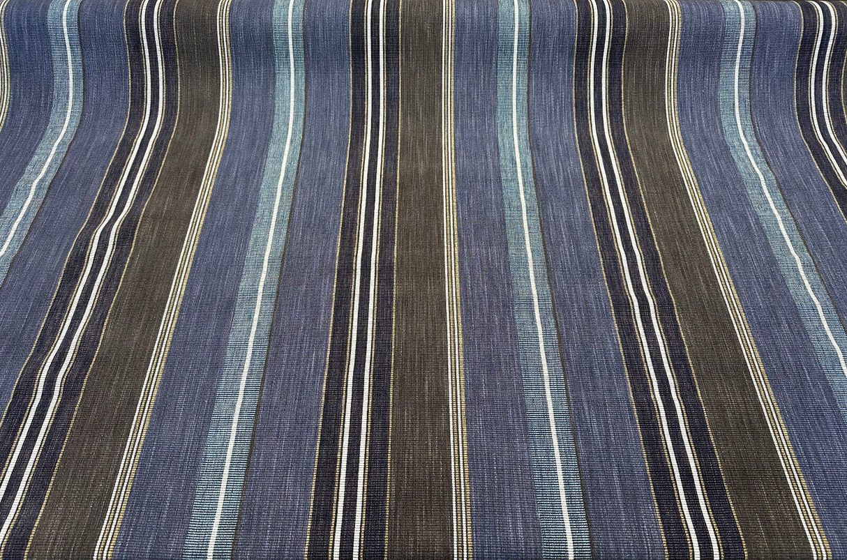 Zola Earth Blue Italian Stripe Viscose Blend Fabric - Blue Stripes, 56" Width, 26 1/2" Vertical Repeat, 28" Horizontal Repeat (1 Yard)