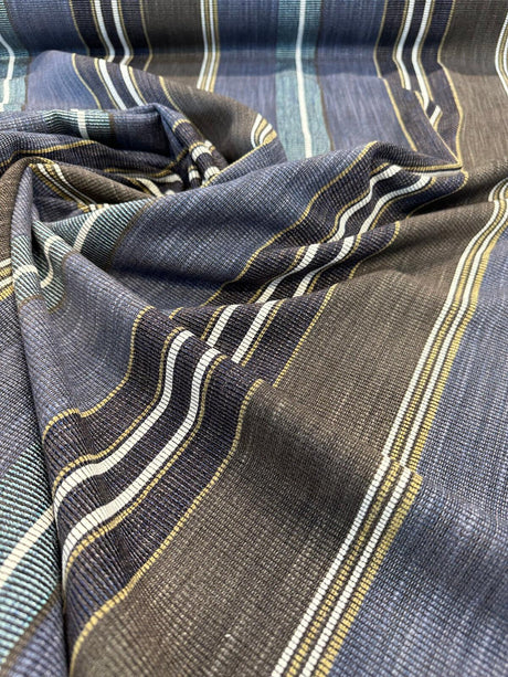 Zola Earth Blue Italian Stripe Viscose Blend Fabric - Blue Stripes, 56" Width, 26 1/2" Vertical Repeat, 28" Horizontal Repeat (1 Yard)