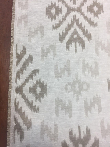 Ikat Beige Khaki Cotton Polyester Fabric - Beige Khaki Ikat Jacquard, 19" Vertical Repeat, 14" Horizontal Repeat (1 Yard)