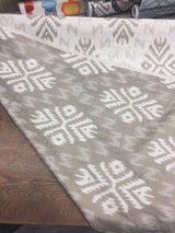 Ikat Beige Khaki Cotton Polyester Fabric - Beige Khaki Ikat Jacquard, 19" Vertical Repeat, 14" Horizontal Repeat (1 Yard)