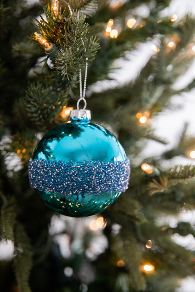 3 Inch Drop Ball Blue Glass Christmas Ornament Aqua Luxury Decor