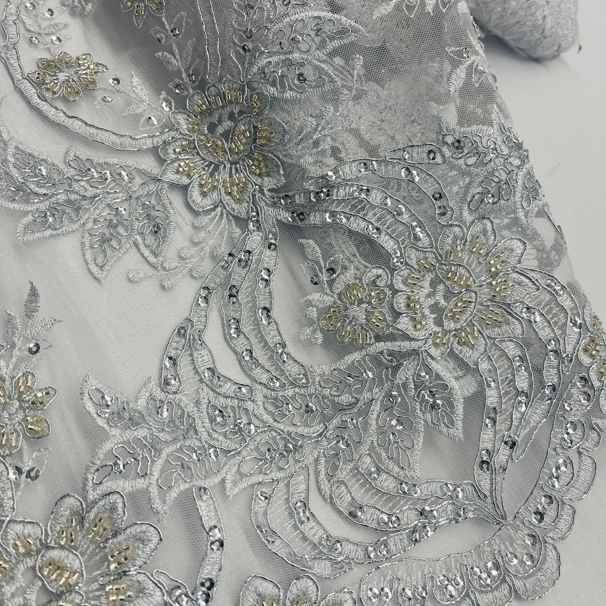 Beaded Corded Bridal Lace Fabric