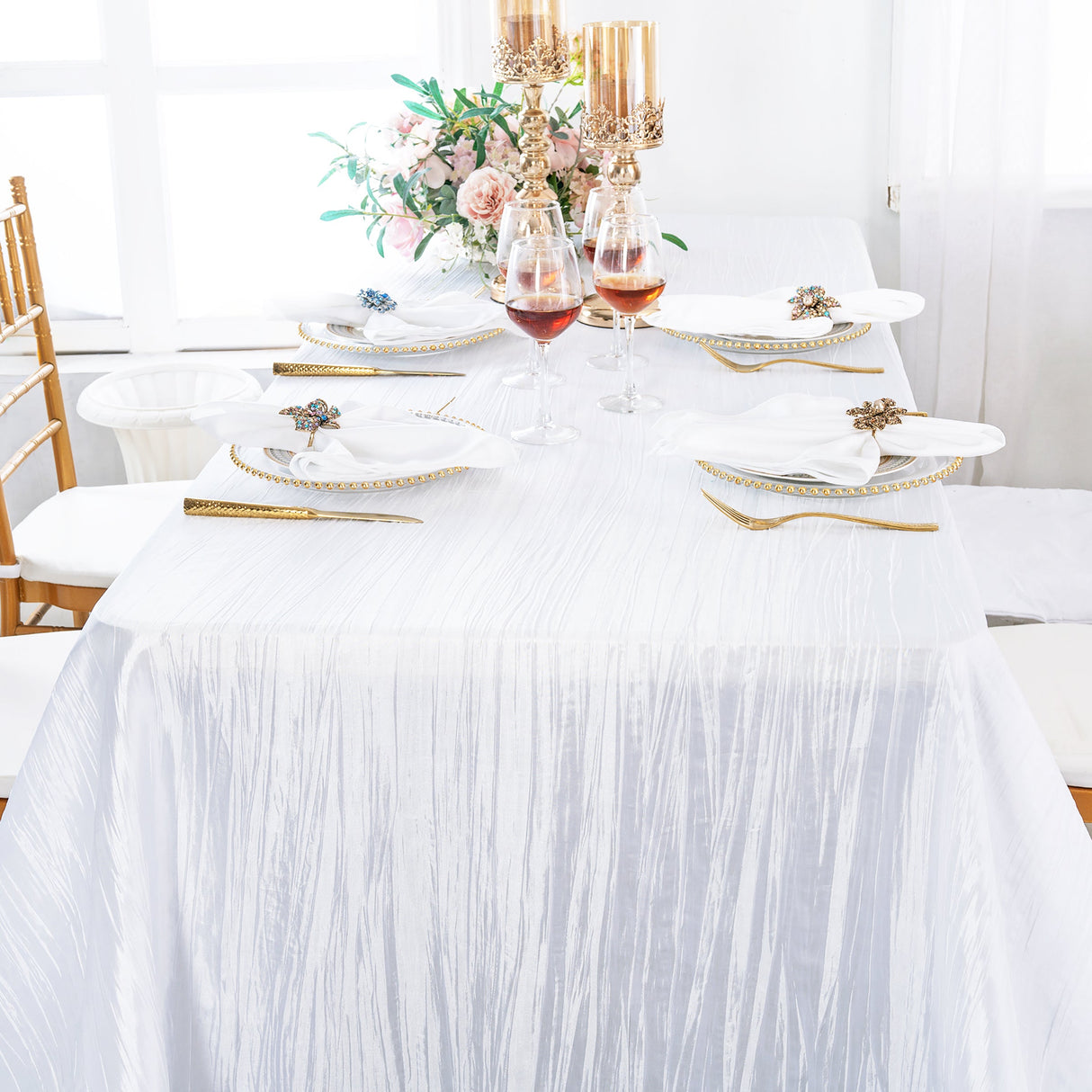 Rectangular Accordion Crinkle Taffeta Tablecloth 90x156 White