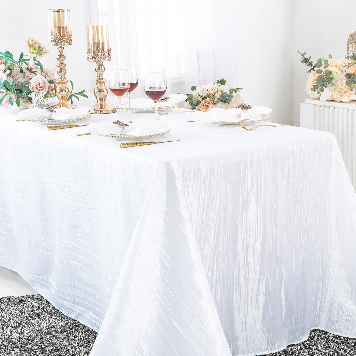 Rectangular Accordion Crinkle Taffeta Tablecloth 90x156 White