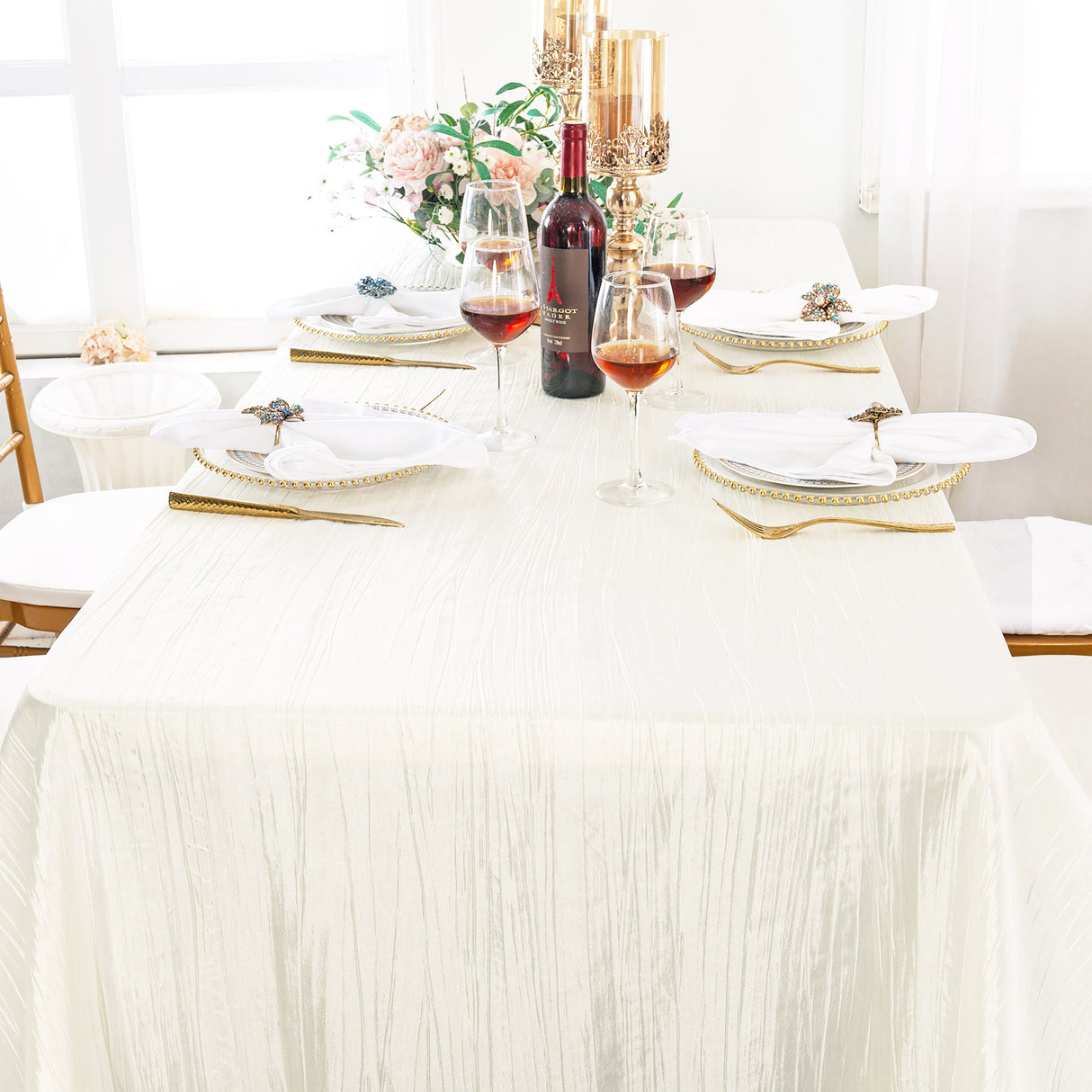 Rectangular Accordion Crinkle Taffeta Tablecloth 90x156 Ivory