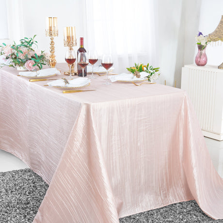 Rectangular Accordion Crinkle Taffeta Tablecloth 90x156 Blush Pink/Rose Gold