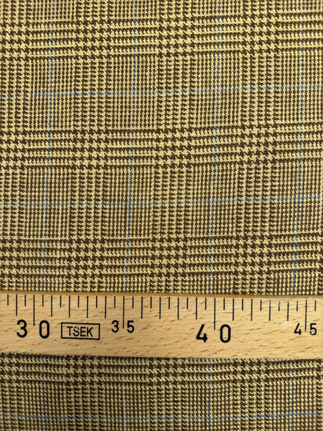 Italian Checked Linen Fabric Brown Beige