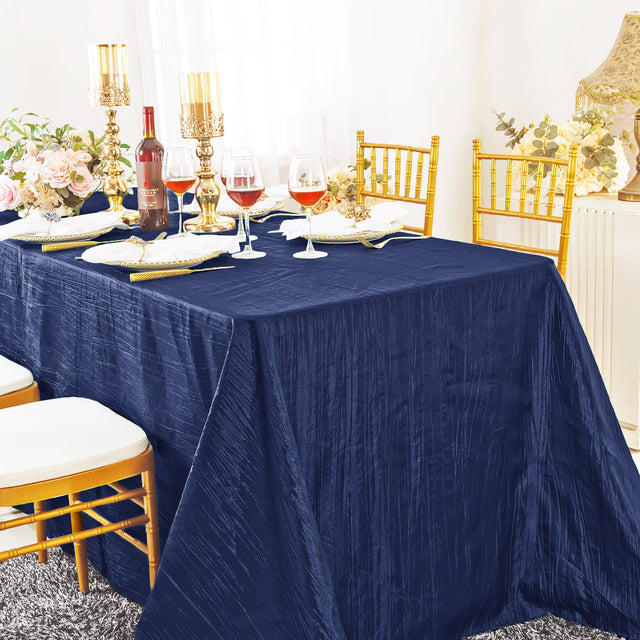 Rectangular Accordion Crinkle Taffeta Tablecloth 90x132 Navy Blue