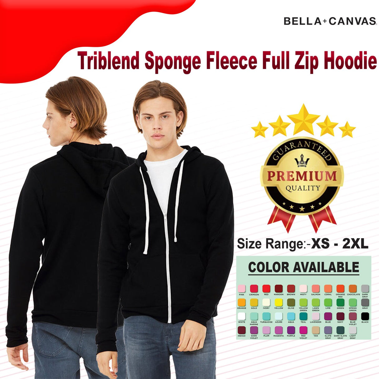 BELLA + CANVAS® Triblend Sponge Fleece Full Zip Hoodie
