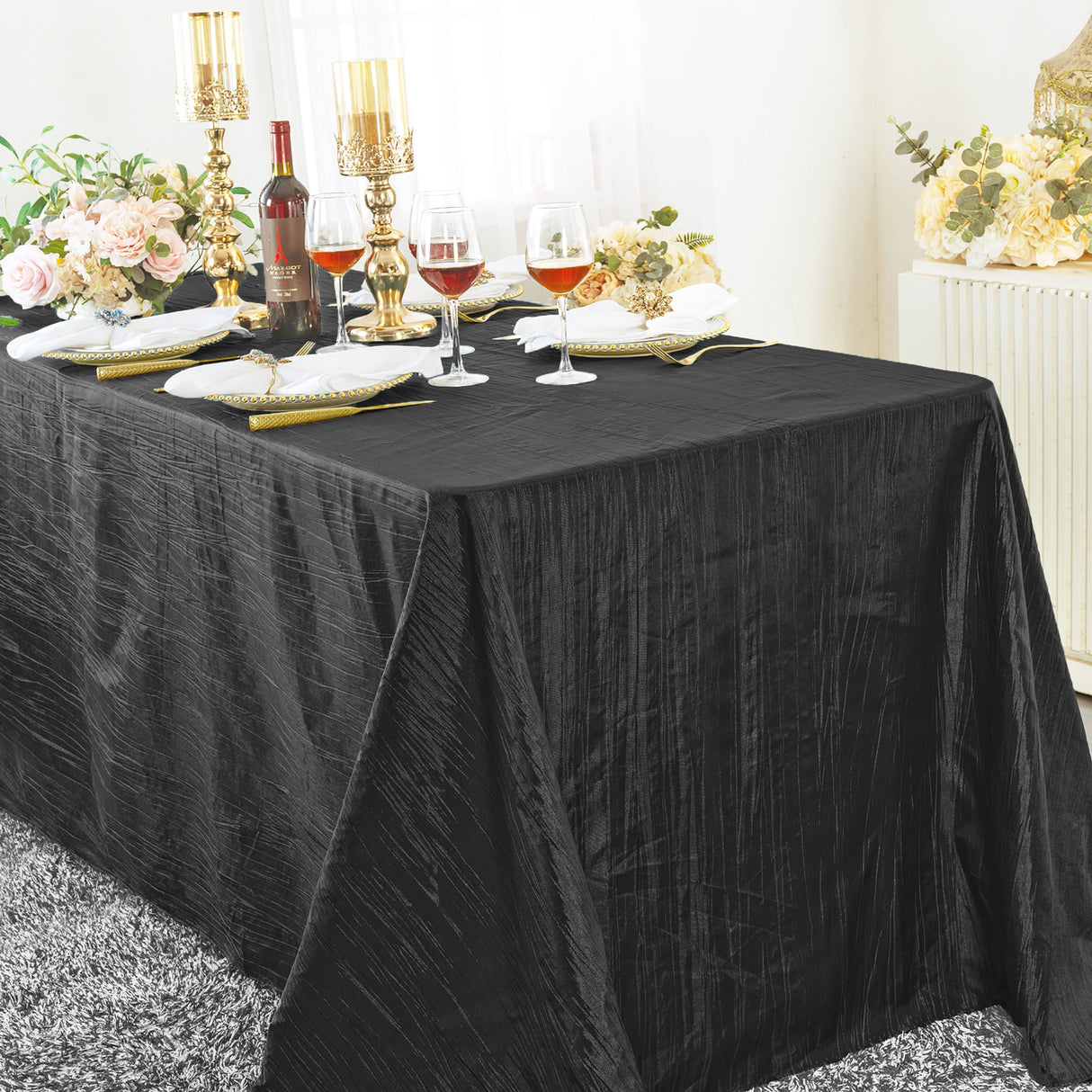 Rectangular Accordion Crinkle Taffeta Tablecloth 90x156 Black