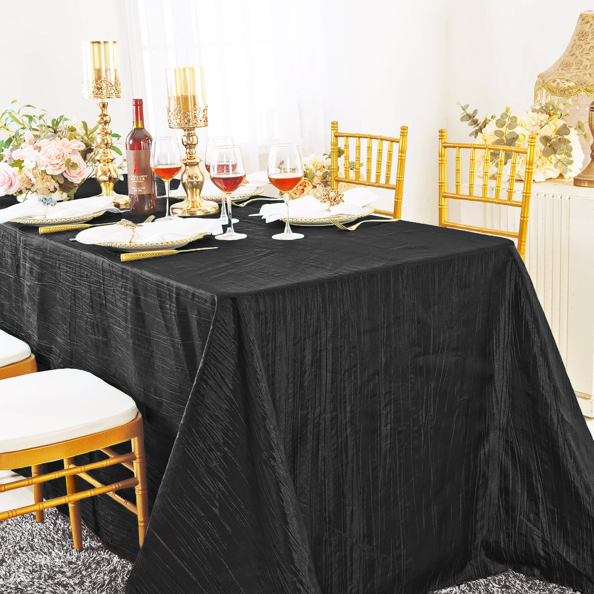 Rectangular Accordion Crinkle Taffeta Tablecloth 90x132 Black