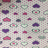 Polka Dot Heart Printed Poly Cotton Fabric - Polka Dot Heart Print, Pink, 59" Width (1 Yard)