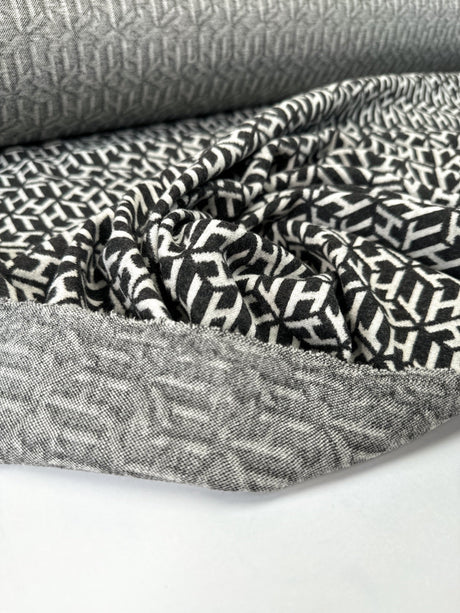 Stretch Knitted Polyester Viscose Blend White Gray