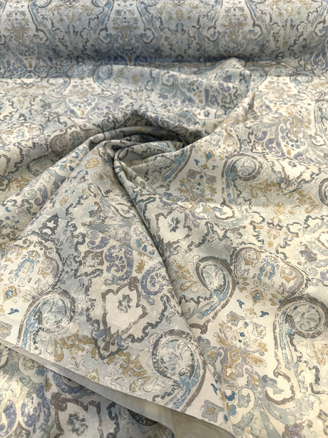 Mazely Damask Cotton Fabric - Blue Damask, 56" Width, 220 Gr/M2 (1 Yard)