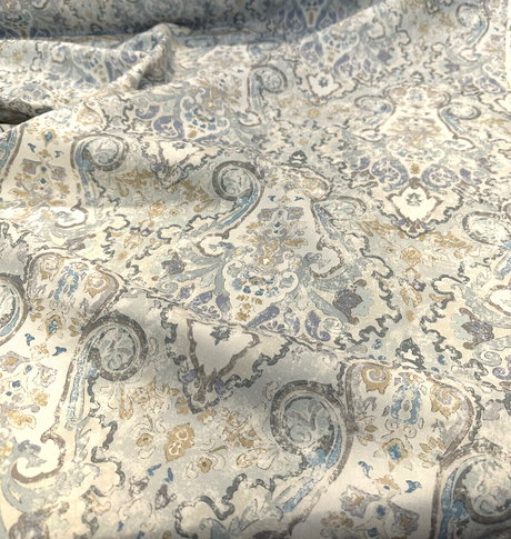 Mazely Damask Cotton Fabric - Blue Damask, 56" Width, 220 Gr/M2 (1 Yard)