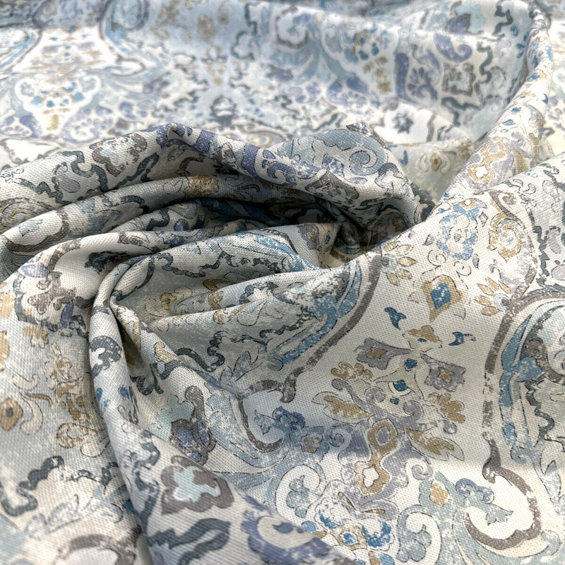 Mazely Damask Cotton Fabric - Blue Damask, 56" Width, 220 Gr/M2 (1 Yard)
