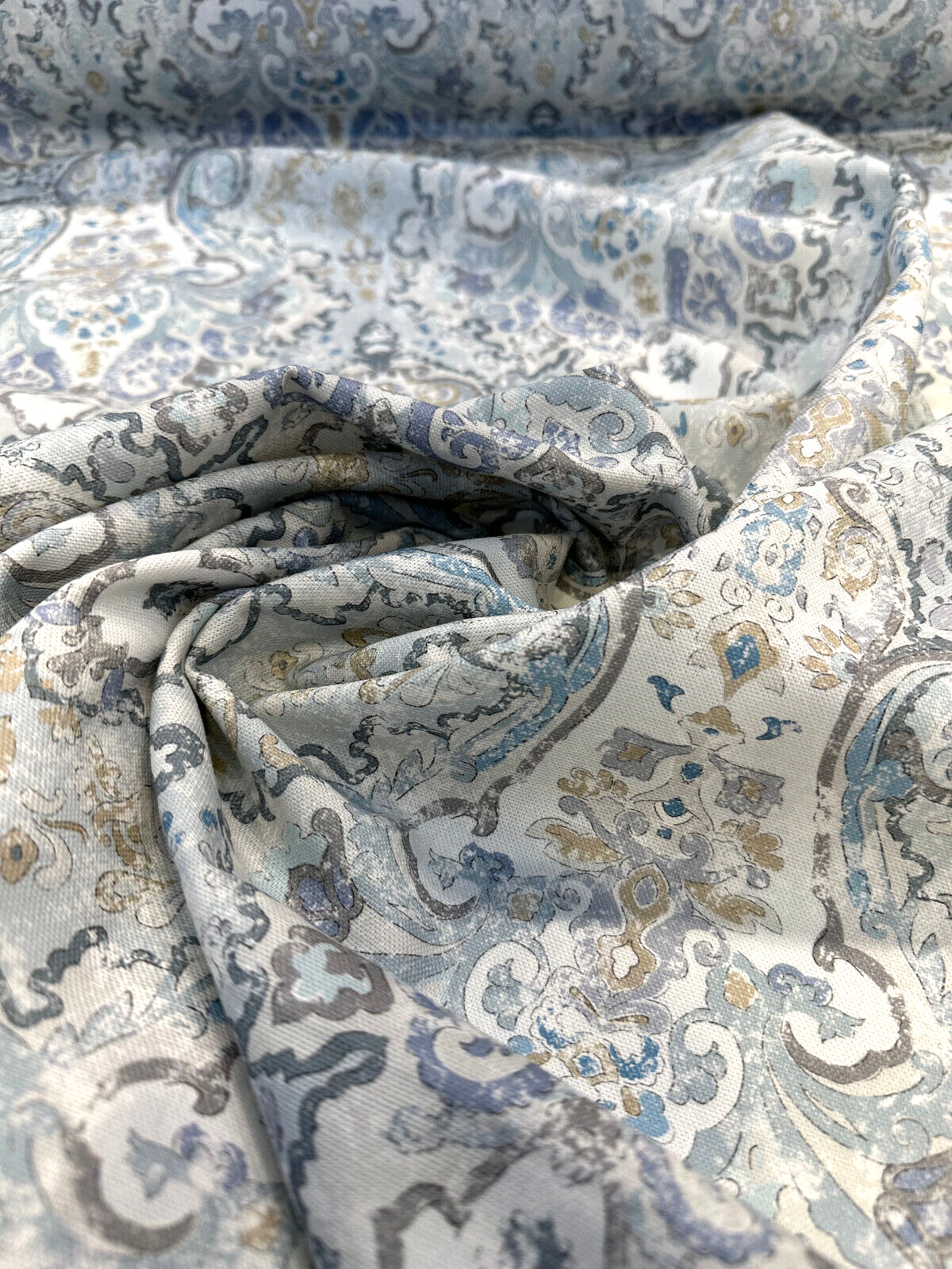 Mazely Damask Cotton Fabric - Blue Damask, 56" Width, 220 Gr/M2 (1 Yard)
