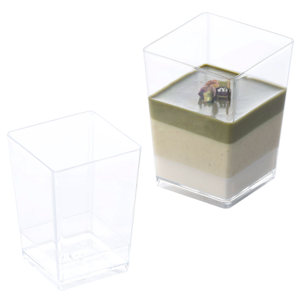 Square Dessert Cups Clear Plastic, 2 1/8" x 2 3/4" H. Capacity 120 ml. (4.1 oz) - Pack of 100