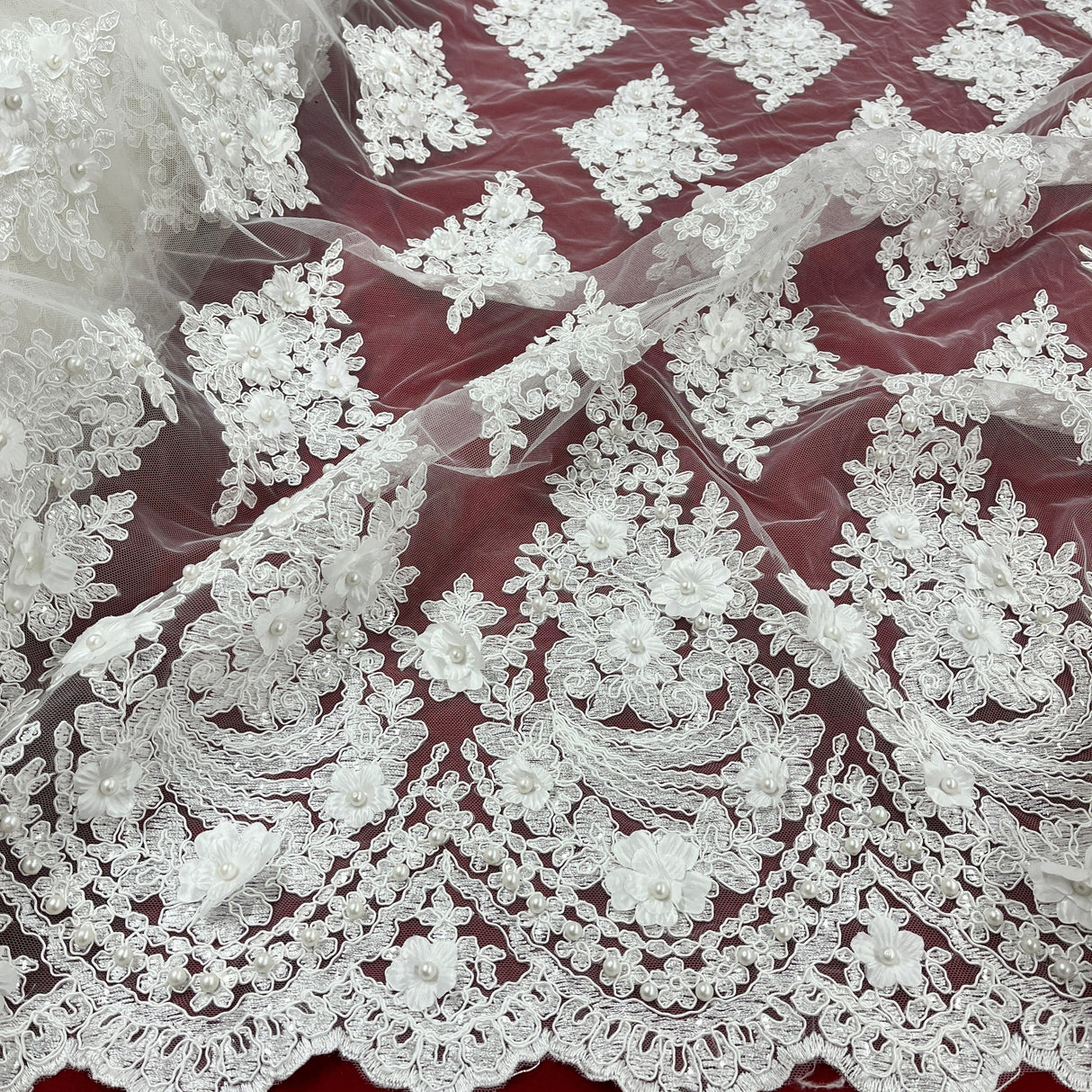 Beaded 3D Floral Lace Mesh