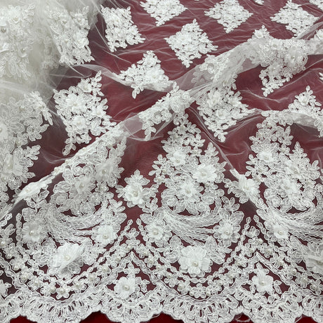 Beaded 3D Floral Lace Mesh