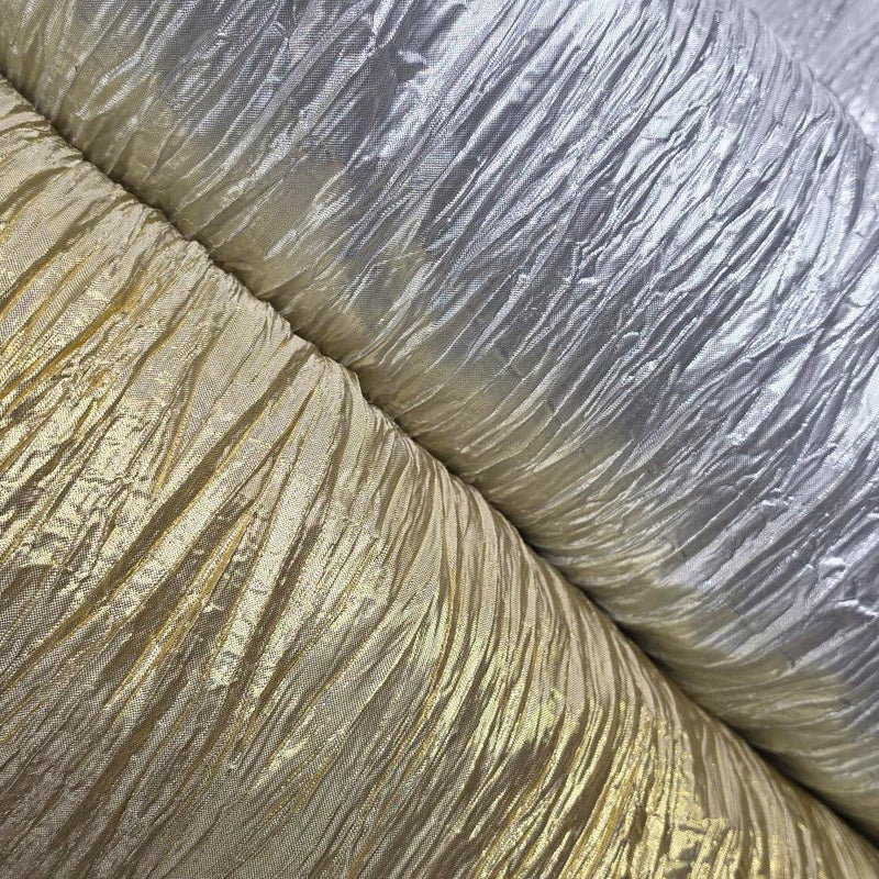 Crush Lame Metallic Polyester Fabric - Metallic Crease Crinkled, 52" Width (1 Yard)
