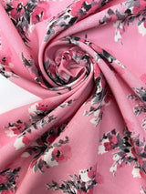 Printed Polyester Fabric Gray Pink Floral