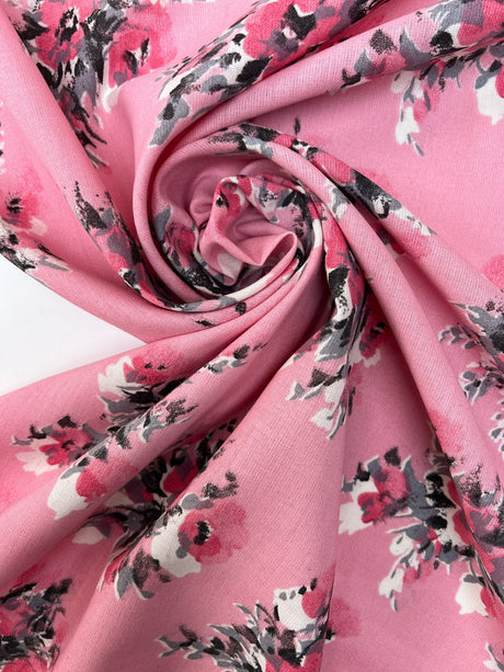 Printed Polyester Fabric Gray Pink Floral