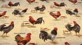 Rooster Chicken Farm Cotton Blend Fabric - Country Toile, Sage Tan Cream Red, 55" Width (1 Yard)